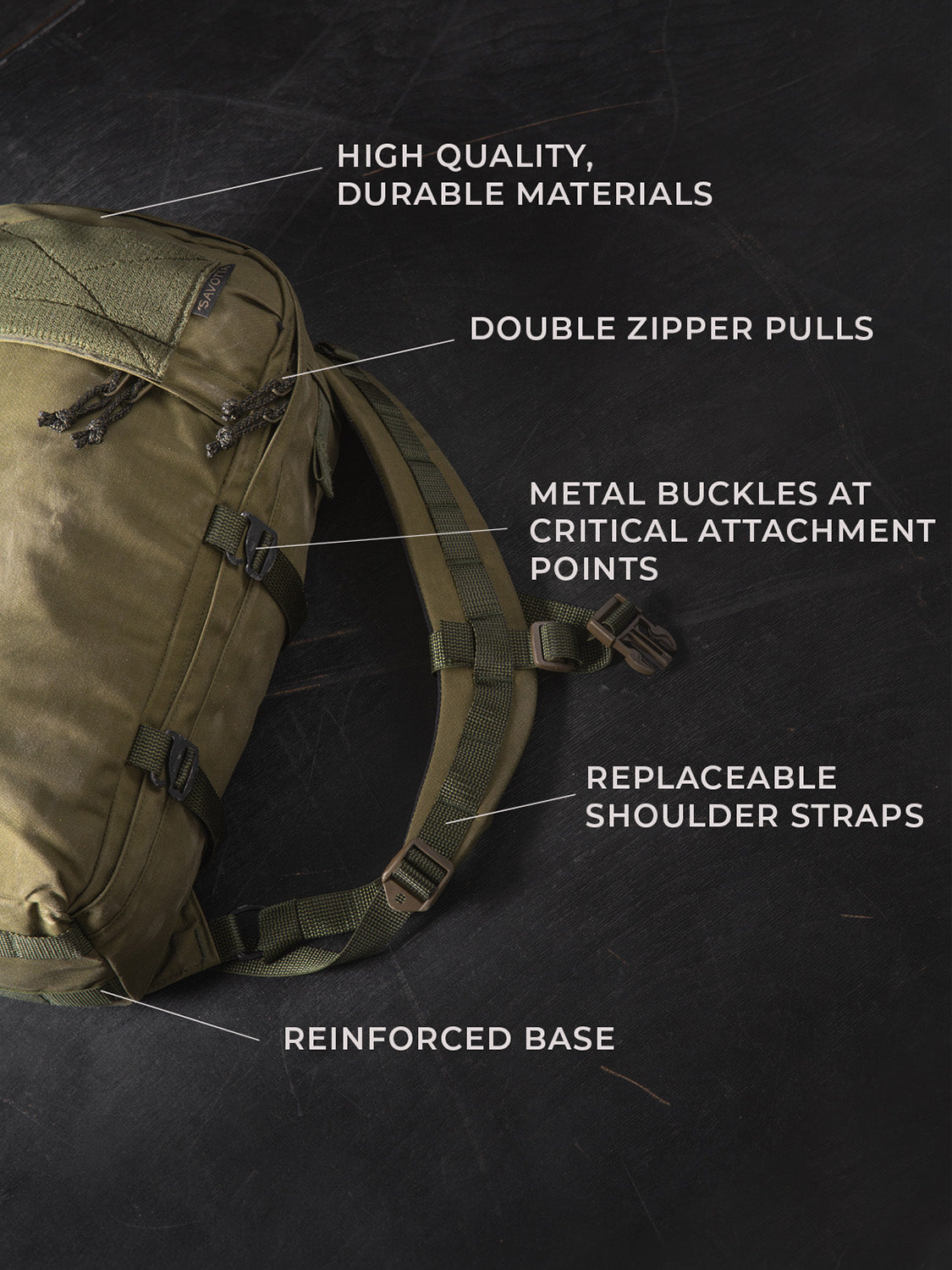 Savotta Niukka 20L backpack on a dark wooden surface and explanations about the endurance of the backpack