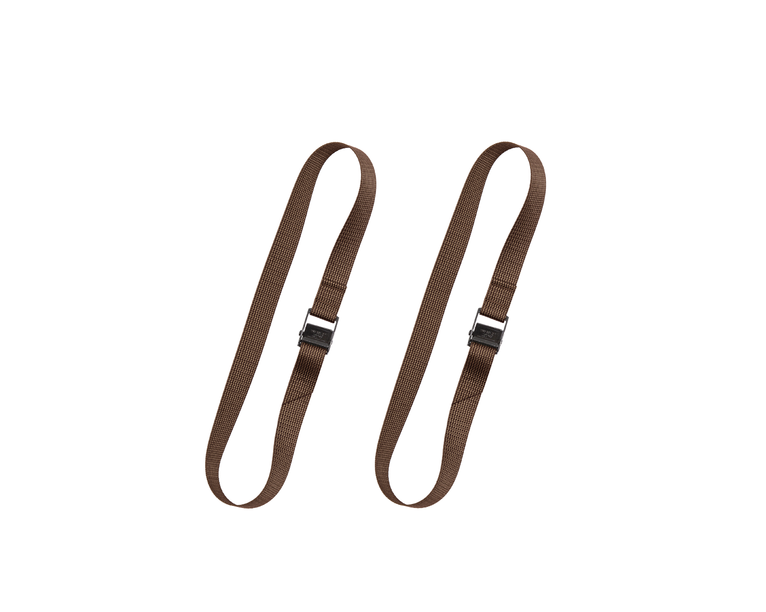 Two brown 80 cm pack straps with cam buckles.