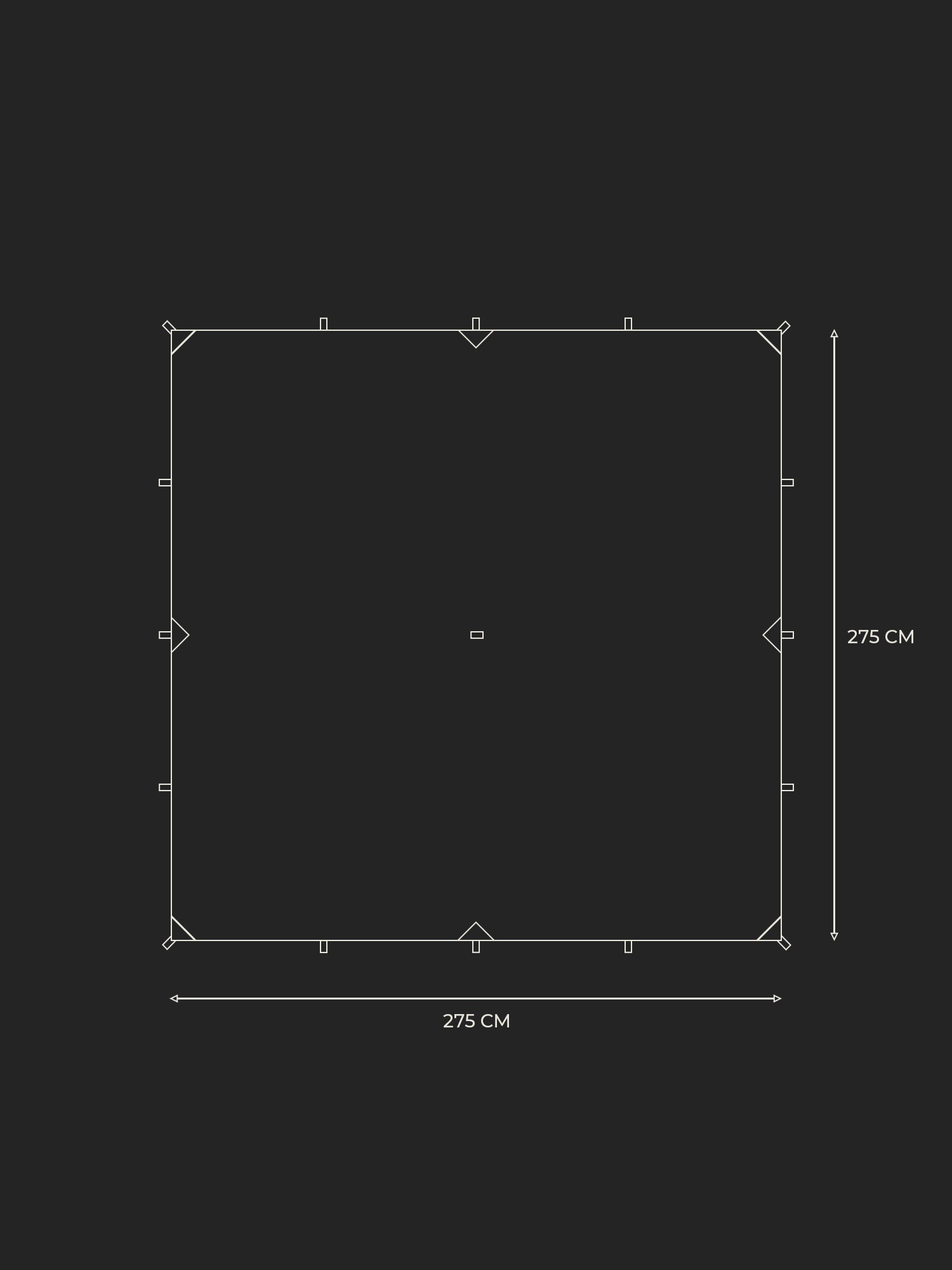 Technical image of Savotta Laavu tarp's measurements on a black background