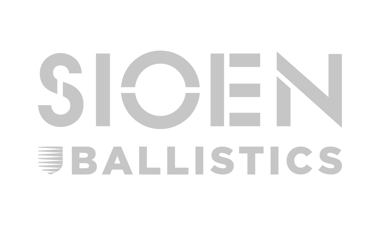 Gray 'Sioen Ballistics' logo on a white background