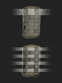 Technical image showing two attachment styles for the Savotta Lidded GP pouch 3x4 using PALS 