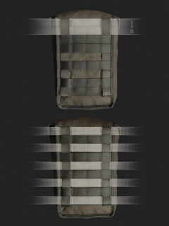 Technical image of a Savotta Lidded GP pouch 4x5 showing the PALS attachment styles on a black background
