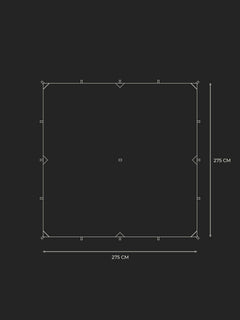 Technical image of Savotta Laavu tarp's measurements on a black background